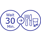 Wait 30 min. to eat, drink, and take other medications